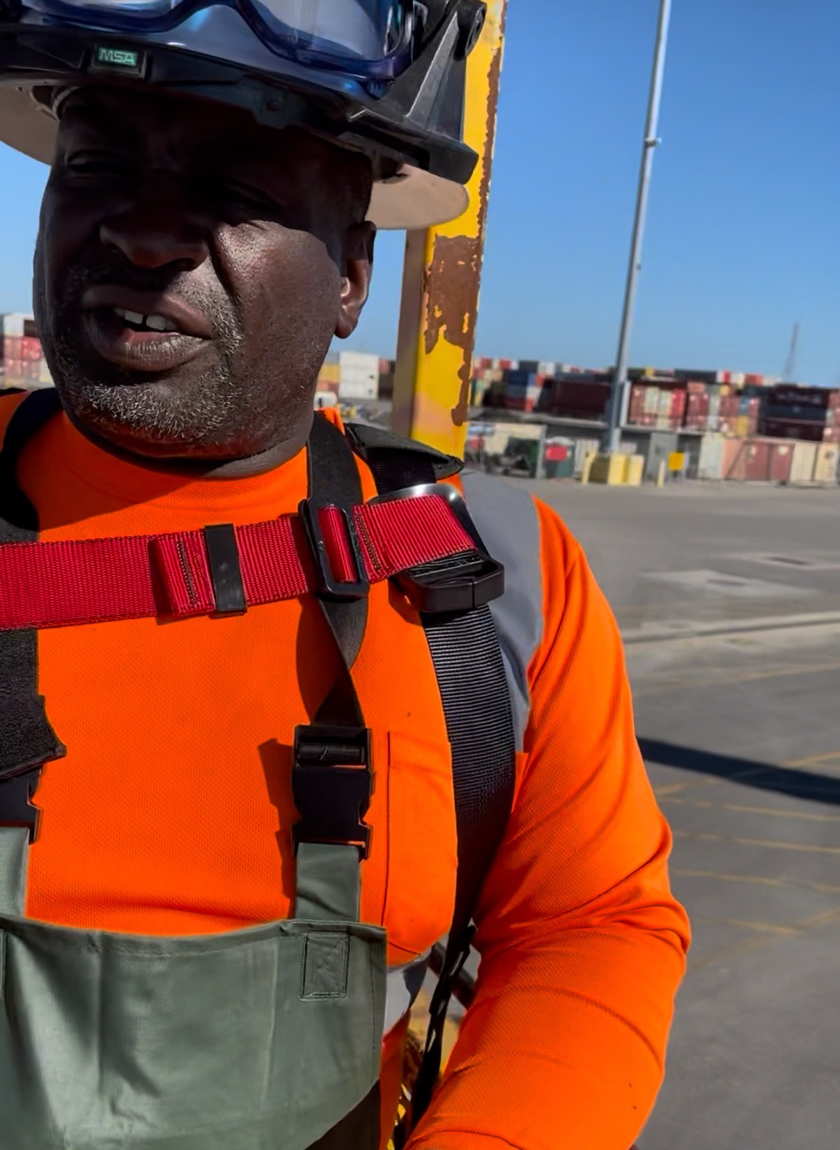 Lester Bain in PPE at the Blount Island marine container terminal